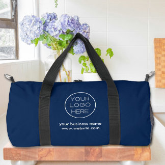 Elegant Minimalist Custom Business Logo Navy Duffle Bag