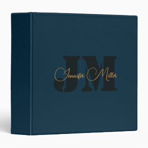 Elegant minimalist dark denim blue monogram design binder