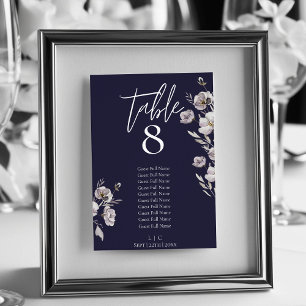 Elegant Minimalist dark navy watercolor 10 guests Table Number