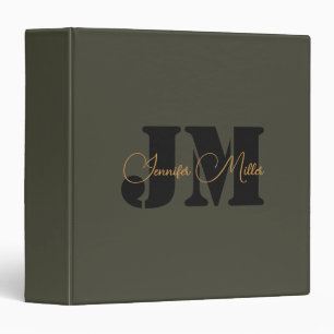 Elegant minimalist dark olive monogram design binder
