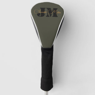 Elegant minimalist dark olive monogram design golf head cover