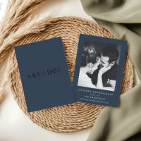 Elegant Minimalist Dark Teal Blue Photo Wedding