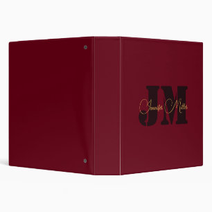 Elegant minimalist deep burgundy monogram design binder