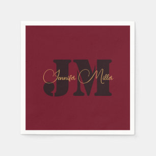 Elegant minimalist deep burgundy monogram design napkin
