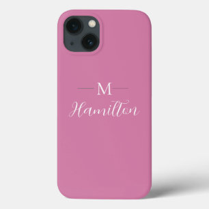 Elegant Minimalist Deep Pink Monogram Name iPhone 13 Case