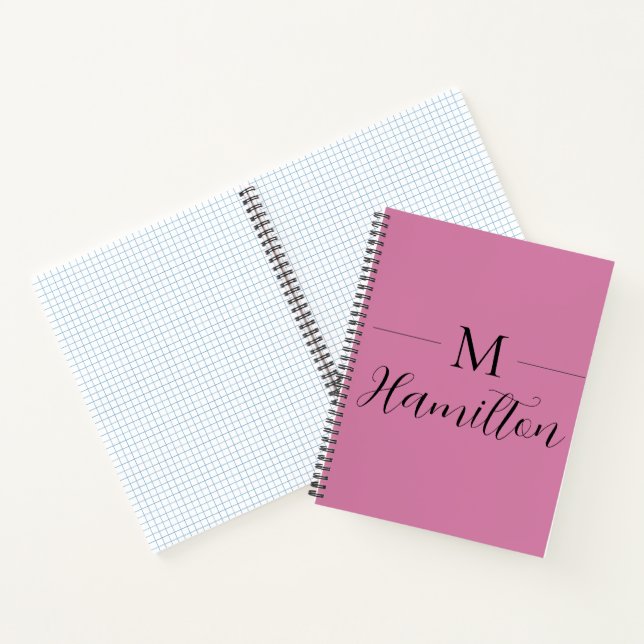 Elegant Minimalist Deep Pink Monogram Name Notebook (Inside)