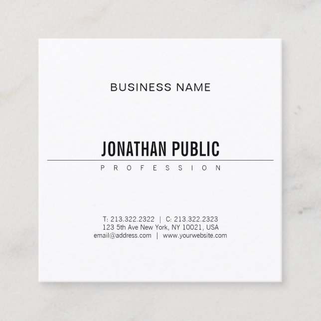 Elegant Minimalist Design Modern B&W Plain Smart Square Business Card (Front)