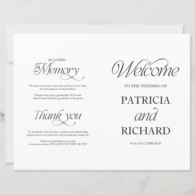 Elegant Minimalist DIY Wedding Folded Program (Front)
