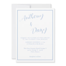 Elegant Minimalist Dusty Blue Border Wedding
