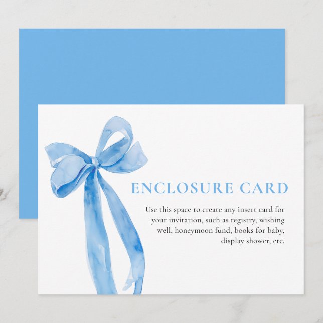 Elegant Minimalist Dusty Blue Bow Enclosure Card (Front/Back)