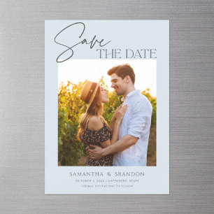 Elegant Minimalist Dusty Blue Photo Save the Date Magnetic Invitation