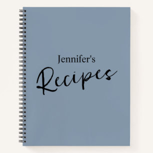 Elegant Minimalist Dusty Blue Recipe Notebook