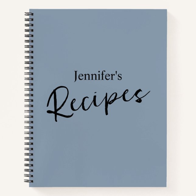 Elegant Minimalist Dusty Blue Recipe Notebook (Front)