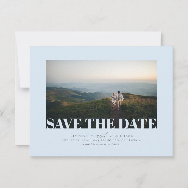 Elegant Minimalist Dusty Blue Save the Date Photo (Front)