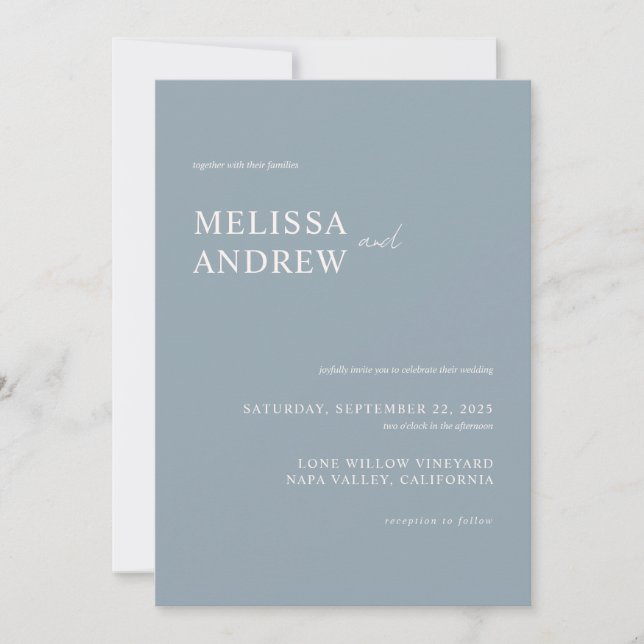Elegant Minimalist Dusty Blue Wedding Invitation (Front)
