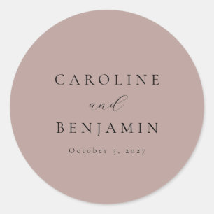 Elegant Minimalist Dusty Mauve Calligraphy Wedding Classic Round Sticker