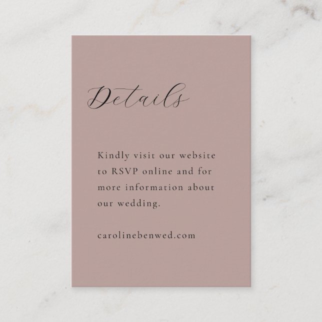 Elegant Minimalist Dusty Mauve Calligraphy Wedding Enclosure Card (Front)