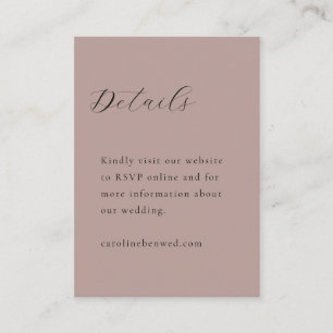 Elegant Minimalist Dusty Mauve Calligraphy Wedding Enclosure Card