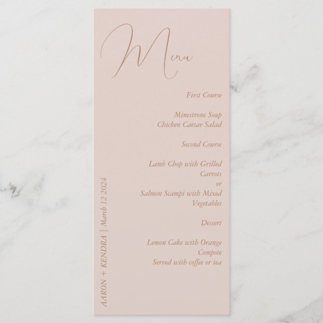 Elegant Minimalist Dusty Pink and Gold Menu (Front)