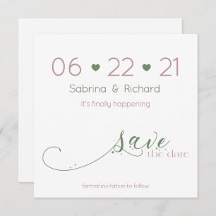 Elegant Minimalist Dusty Rose Sage Save the Date Invitation
