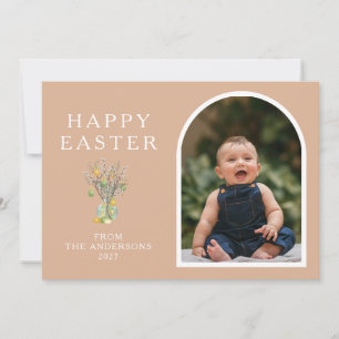Elegant Minimalist Easter Egg Branch Photo Holiday Card