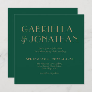 Elegant Minimalist Emerald Green Gold Wedding  Invitation
