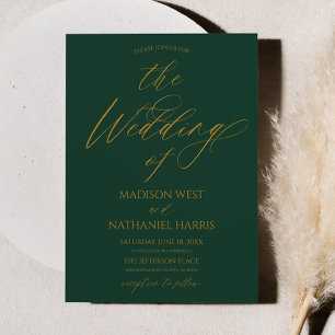 Elegant Minimalist Emerald Green Gold Wedding Invitation