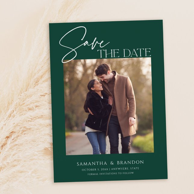 Elegant Minimalist Emerald Green Photo Save The Date (Creator Uploaded)