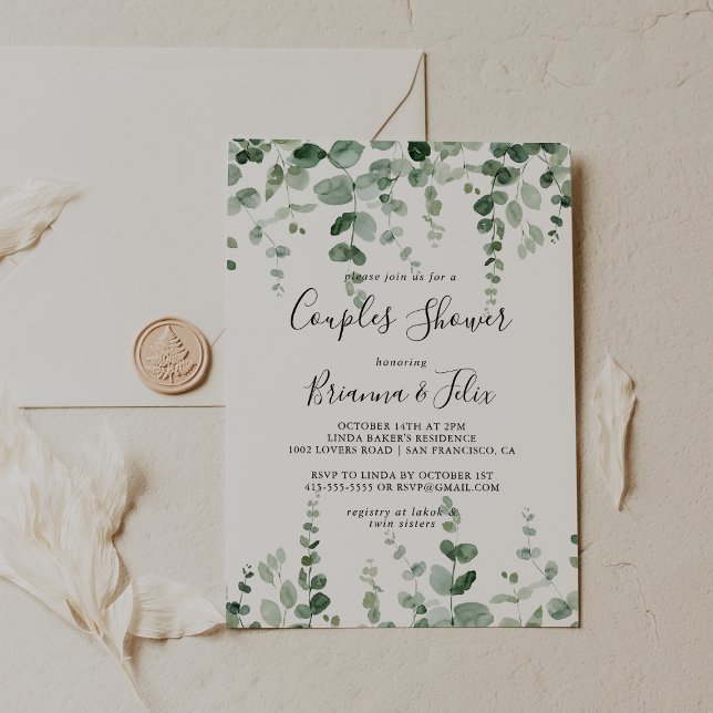 Elegant Minimalist Eucalyptus Couples Shower  Invitation (Creator Uploaded)