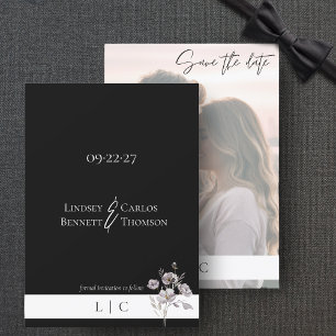 Elegant minimalist faded Photo Caligraphy Black Save The Date