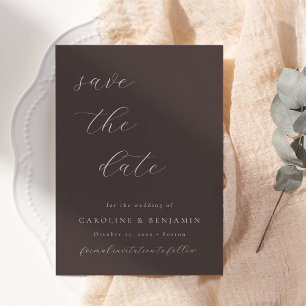 Elegant Minimalist Fall Brown Calligraphy Wedding Save The Date