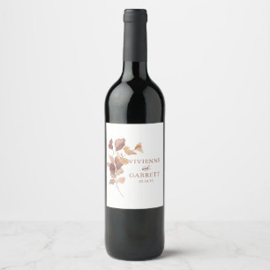 Elegant Minimalist Fall Leaves Wedding Wine Label
