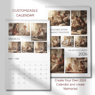 Elegant Minimalist Family Photo Calendar 2026