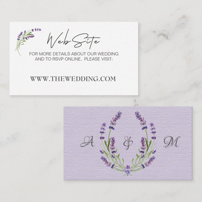 Elegant Minimalist Fashion Lavender Wedding WebSit Enclosure Card (Front/Back)