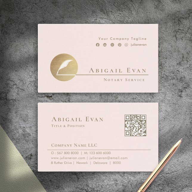 Elegant Minimalist Feather Icon Blush Pink & Gold Business Card (Elegant Minimalist Feather Icon Blush Pink & Gold Business Card)