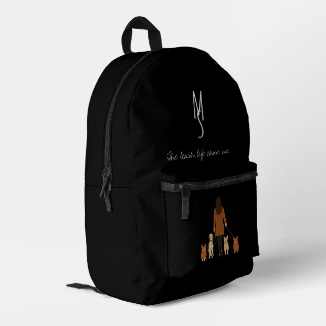 Elegant Minimalist Female Dog Walker Customizable  Printed Backpack (Back Corner Left)