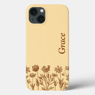 Elegant Minimalist Floral Design with Monogram iPhone 13 Case