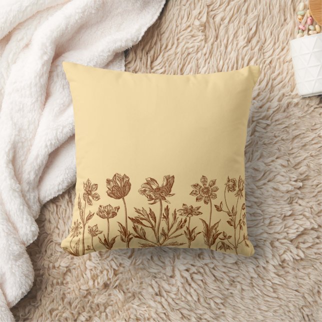 Elegant Minimalist Floral Design with Monogram Throw Pillow (Blanket)