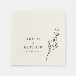 Elegant Minimalist Floral Drawing Custom Wedding Napkin