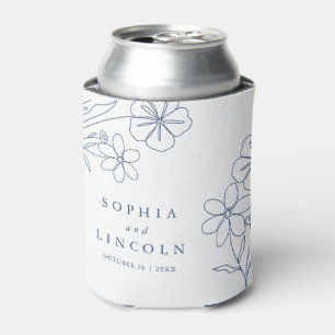 Elegant Minimalist Floral Drawing Wedding Can Cooler
