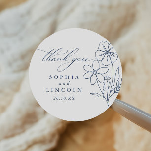 Elegant Minimalist Floral Drawing Wedding  Classic Round Sticker