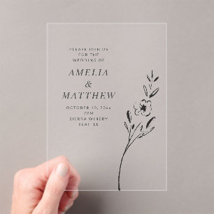 Elegant Minimalist Floral Drawing Wedding Clear Acrylic Invitations