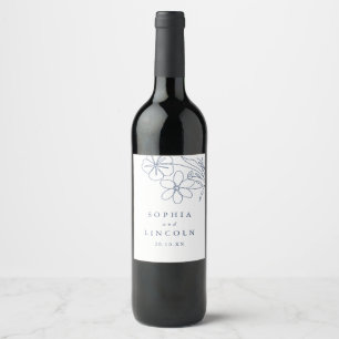 Elegant Minimalist Floral Drawing Wedding Wine Label