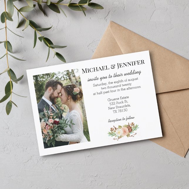 elegant minimalist floral fall wedding photo invitation (Creator Uploaded)