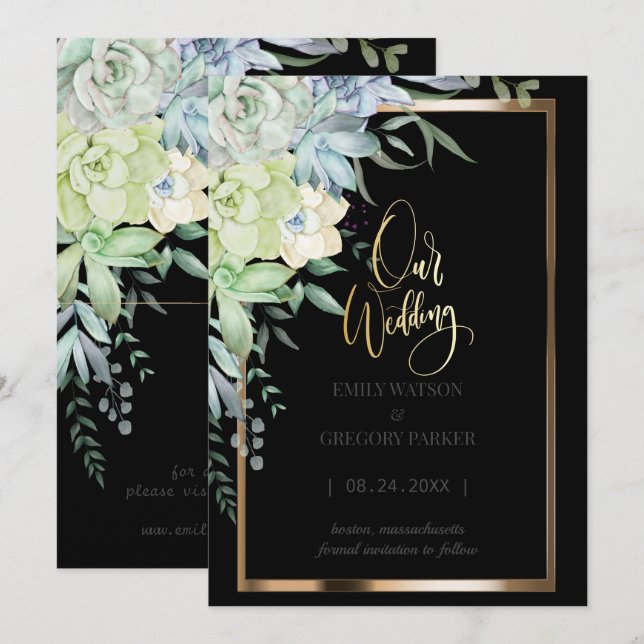 Elegant Minimalist Floral Gold  Save The Date (Front/Back)