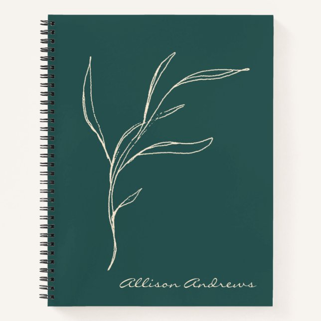 Elegant Minimalist Floral Green Personalized Notebook (Front)