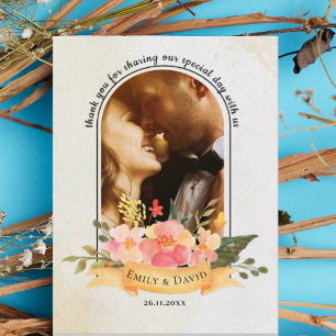 Elegant Minimalist Floral Photo Wedding Thank You  Postcard