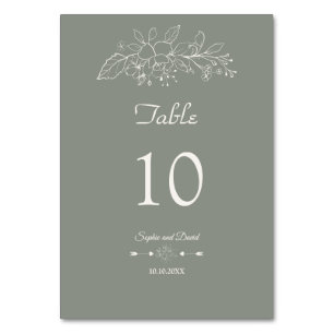 Elegant Minimalist Floral Sage Green Wedding Table Number