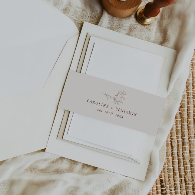 Elegant Minimalist  Floral Sketch Wedding  Invitation Belly Band (Creator Uploaded)