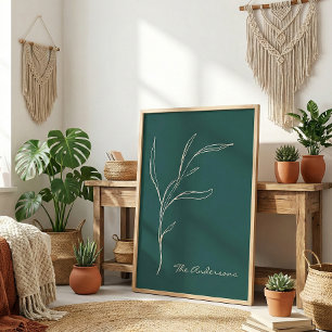 Elegant Minimalist Floral Teal Green Personalized  Poster